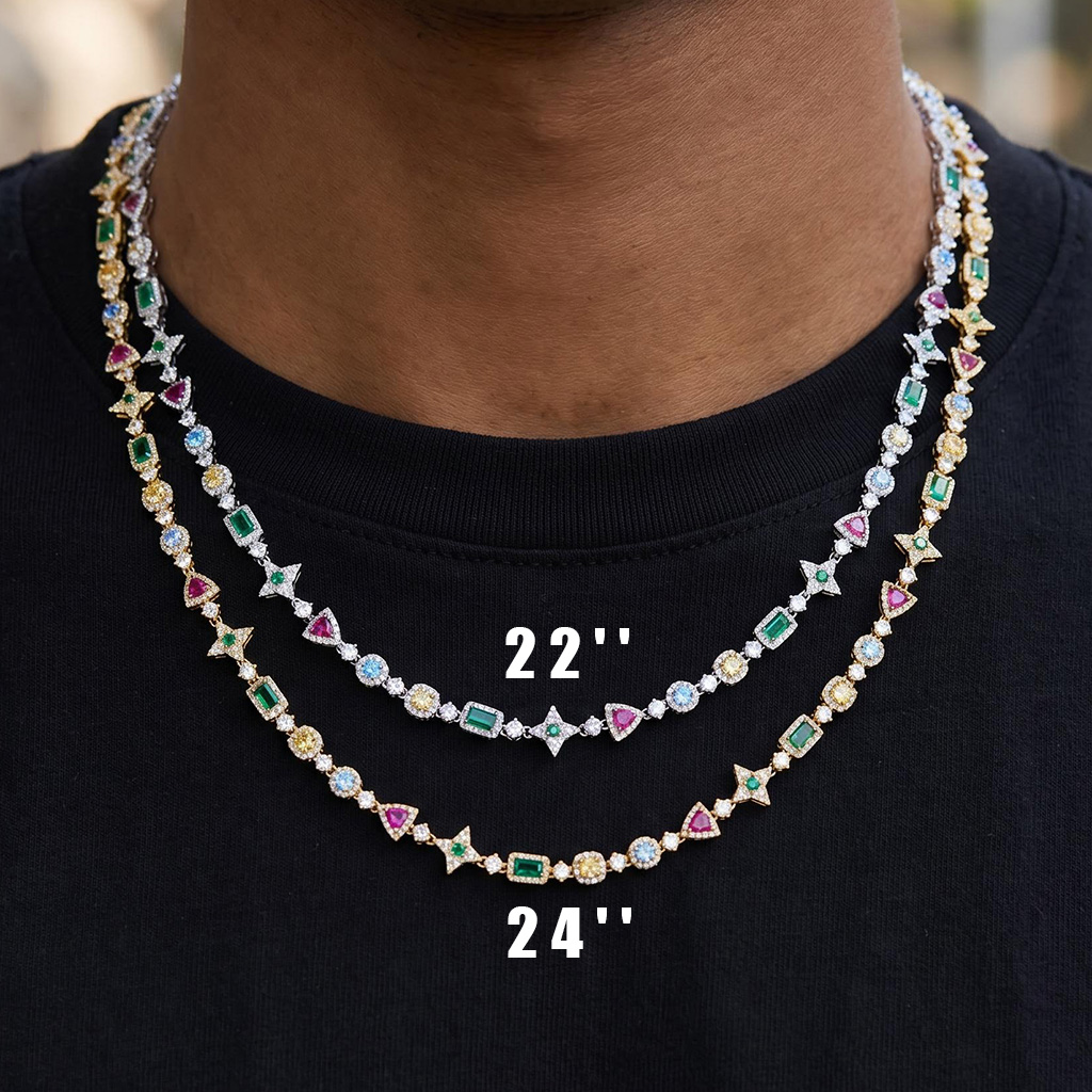 Iced Out 7mm Multi-color Diamonds Chain and Bracelet Set