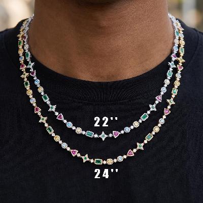 Iced Out 7mm Multi-color Diamonds Chain and Bracelet Set