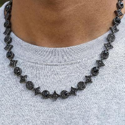 Iced Out 8mm Star Black Tennis Chain and Bracelet Set