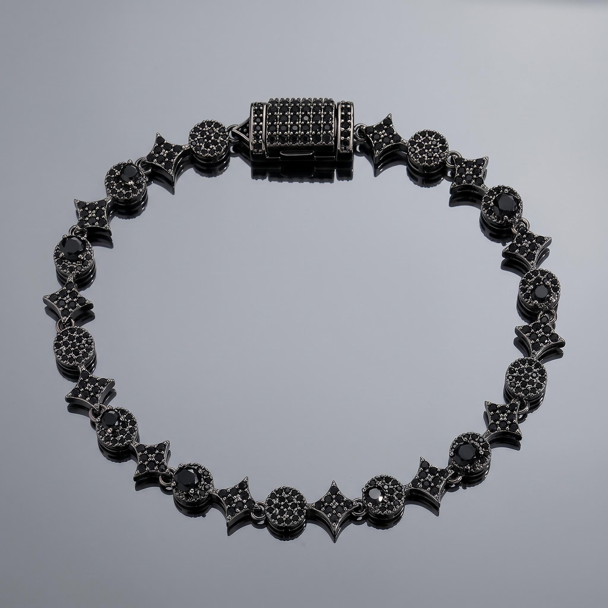 Iced Out 8mm Star Black Tennis Chain and Bracelet Set Iced Out 8mm Star Black Tennis Chain and Bracelet Set