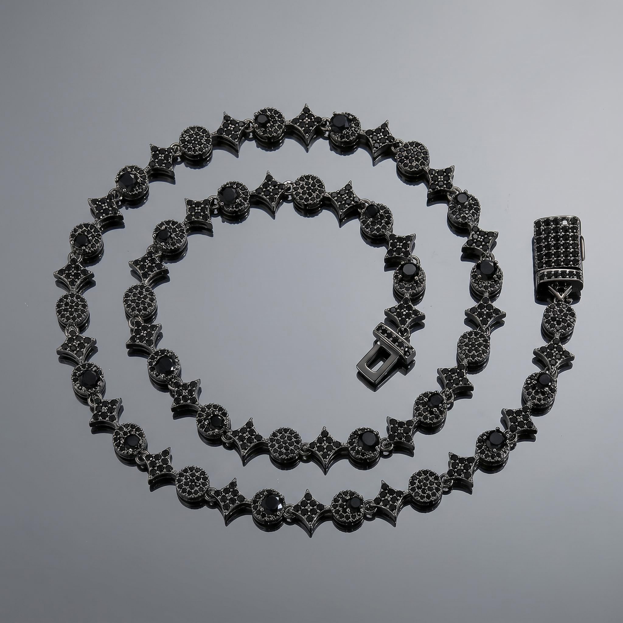 Iced Out 8mm Star Black Tennis Chain and Bracelet Set Iced Out 8mm Star Black Tennis Chain and Bracelet Set