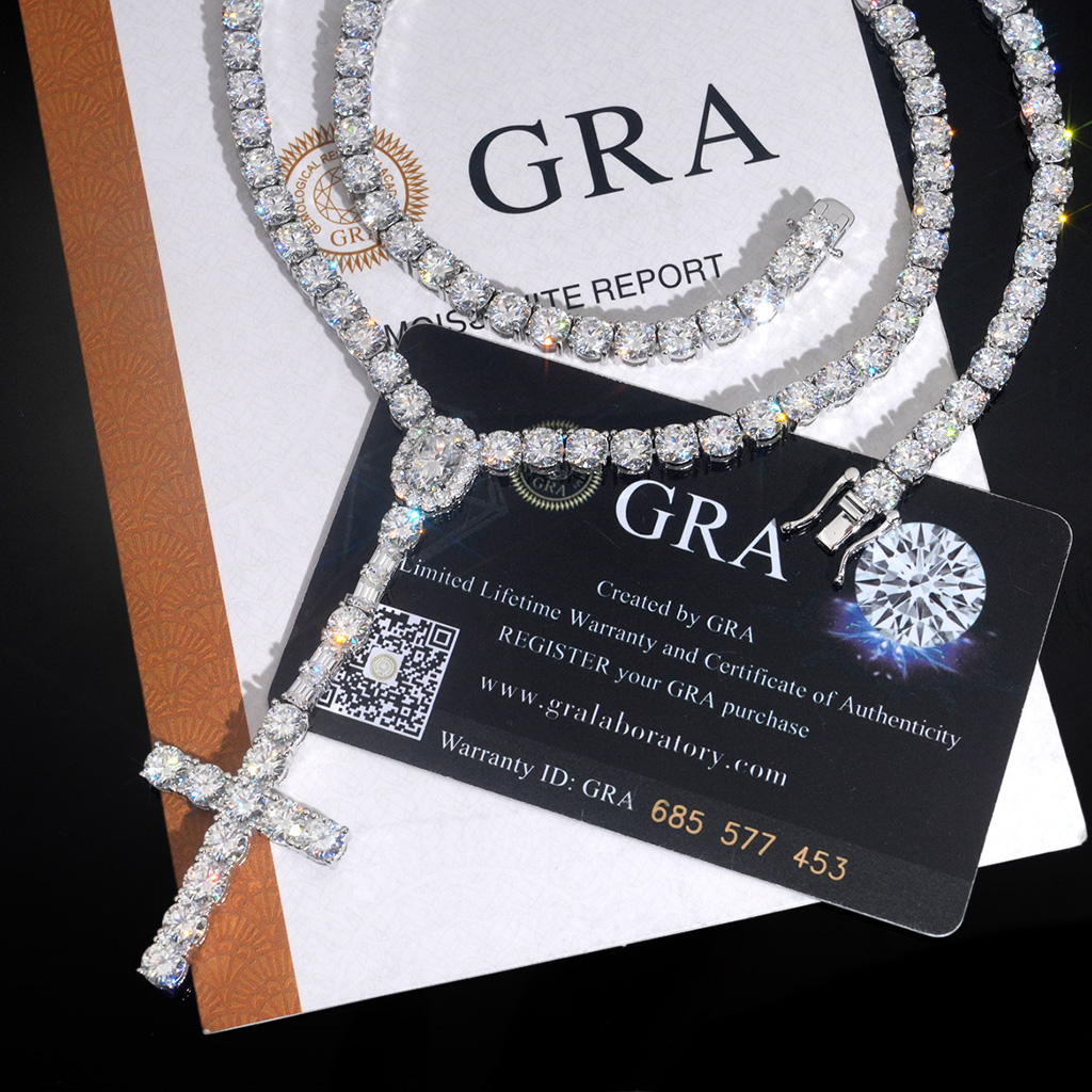 925 Silver & VVS1 Moissanite 5mm Cross Tennis Rosary Necklace 925 Silver & VVS1 Moissanite 5mm Cross Tennis Rosary Necklace