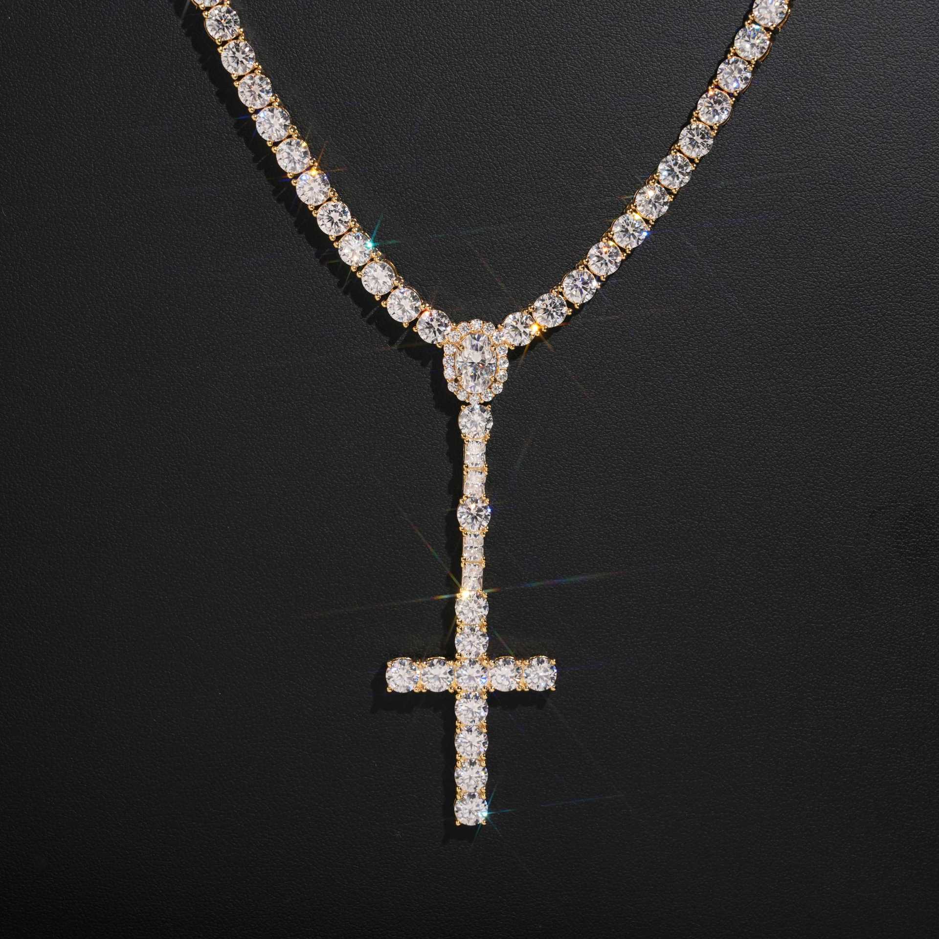 925 Silver & VVS1 Moissanite 5mm Cross Tennis Rosary Necklace 925 Silver & VVS1 Moissanite 5mm Cross Tennis Rosary Necklace
