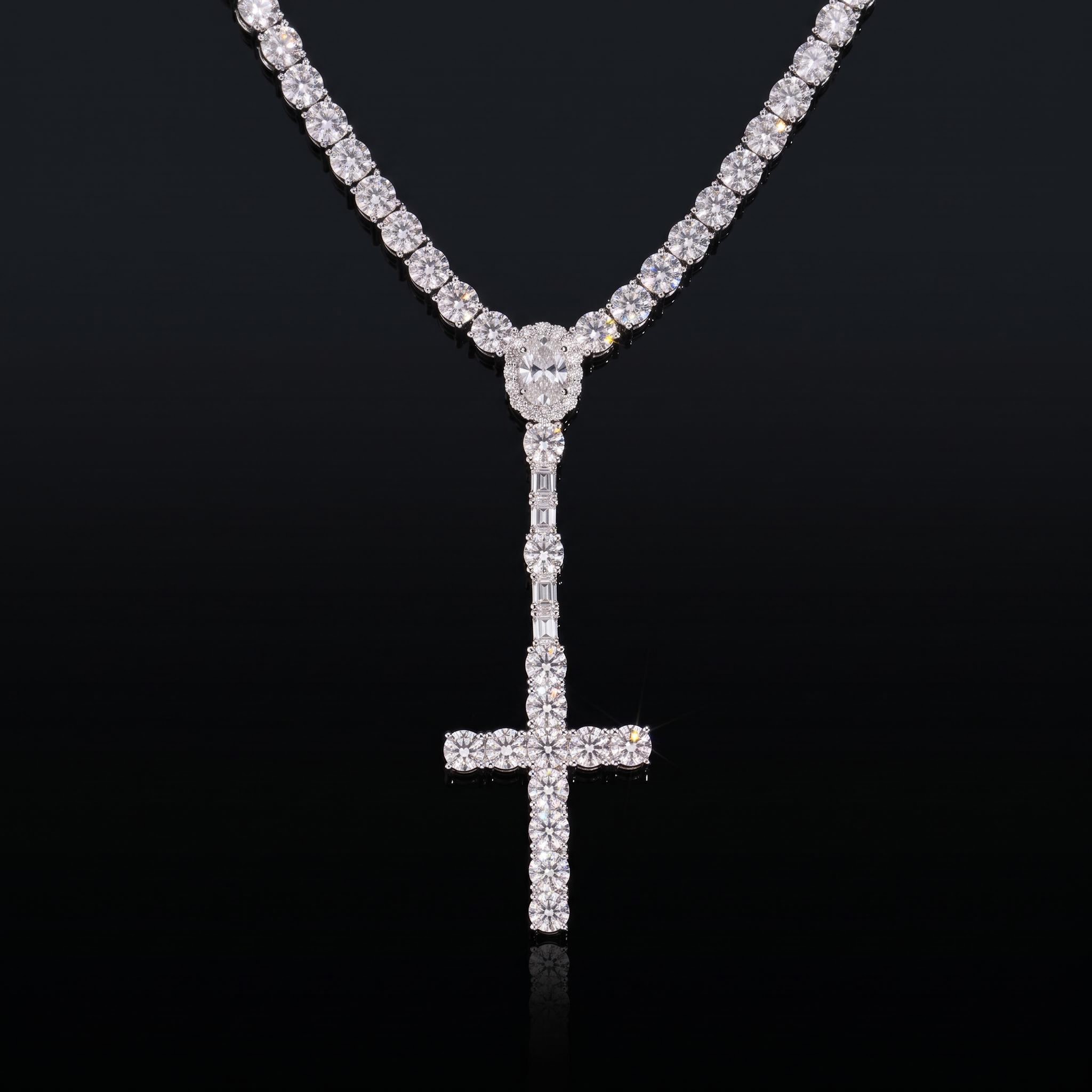 925 Silver & VVS1 Moissanite 5mm Cross Tennis Rosary Necklace 925 Silver & VVS1 Moissanite 5mm Cross Tennis Rosary Necklace