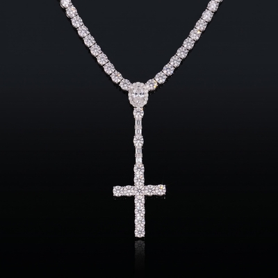925 Silver & VVS1 Moissanite 5mm Cross Tennis Rosary Necklace