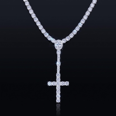 925 Silver & VVS1 Moissanite 5mm Cross Tennis Rosary Necklace