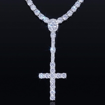 925 Silver & VVS1 Moissanite 5mm Cross Tennis Rosary Necklace