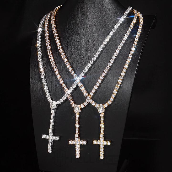 925 Silver & VVS1 Moissanite 5mm Cross Tennis Rosary Necklace