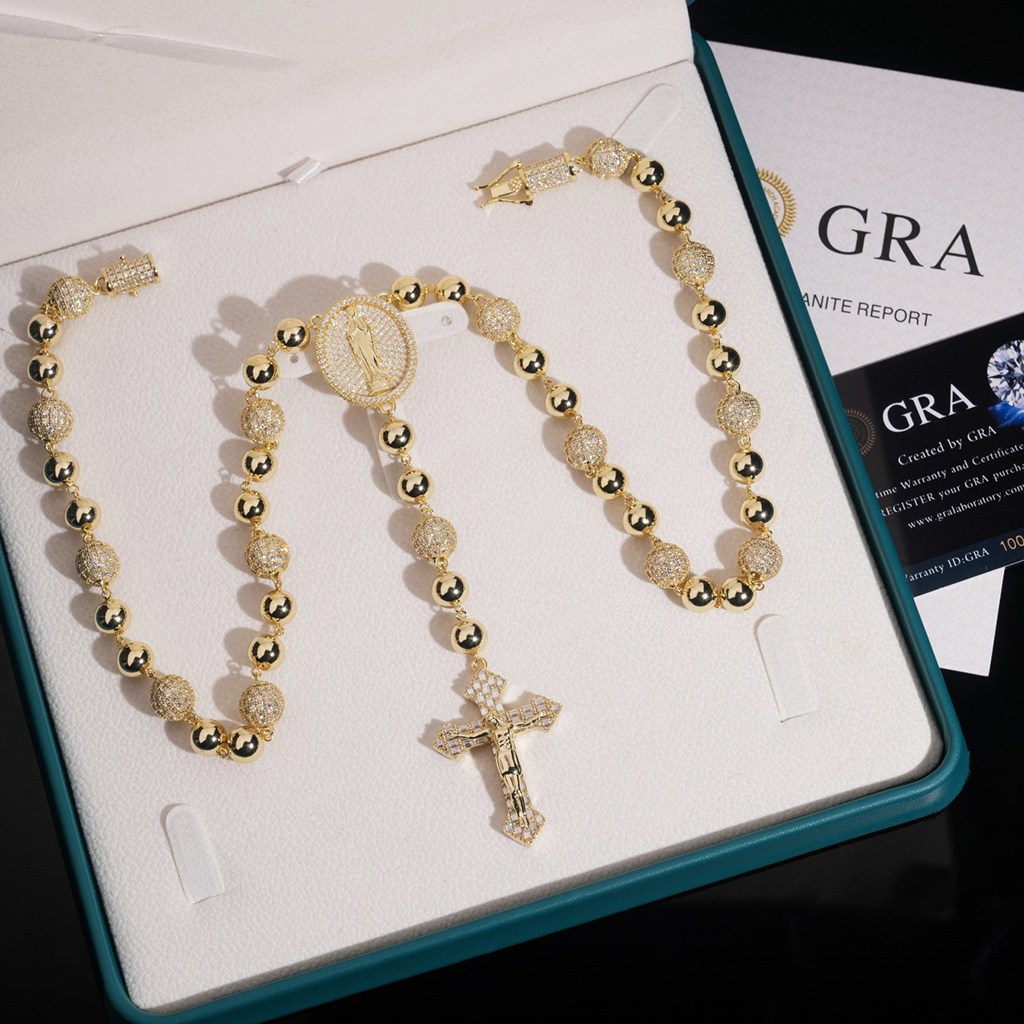 925 Silver & VVS1 Moissanite Cross Beads Rosary Necklace 925 Silver & VVS1 Moissanite Cross Beads Rosary Necklace