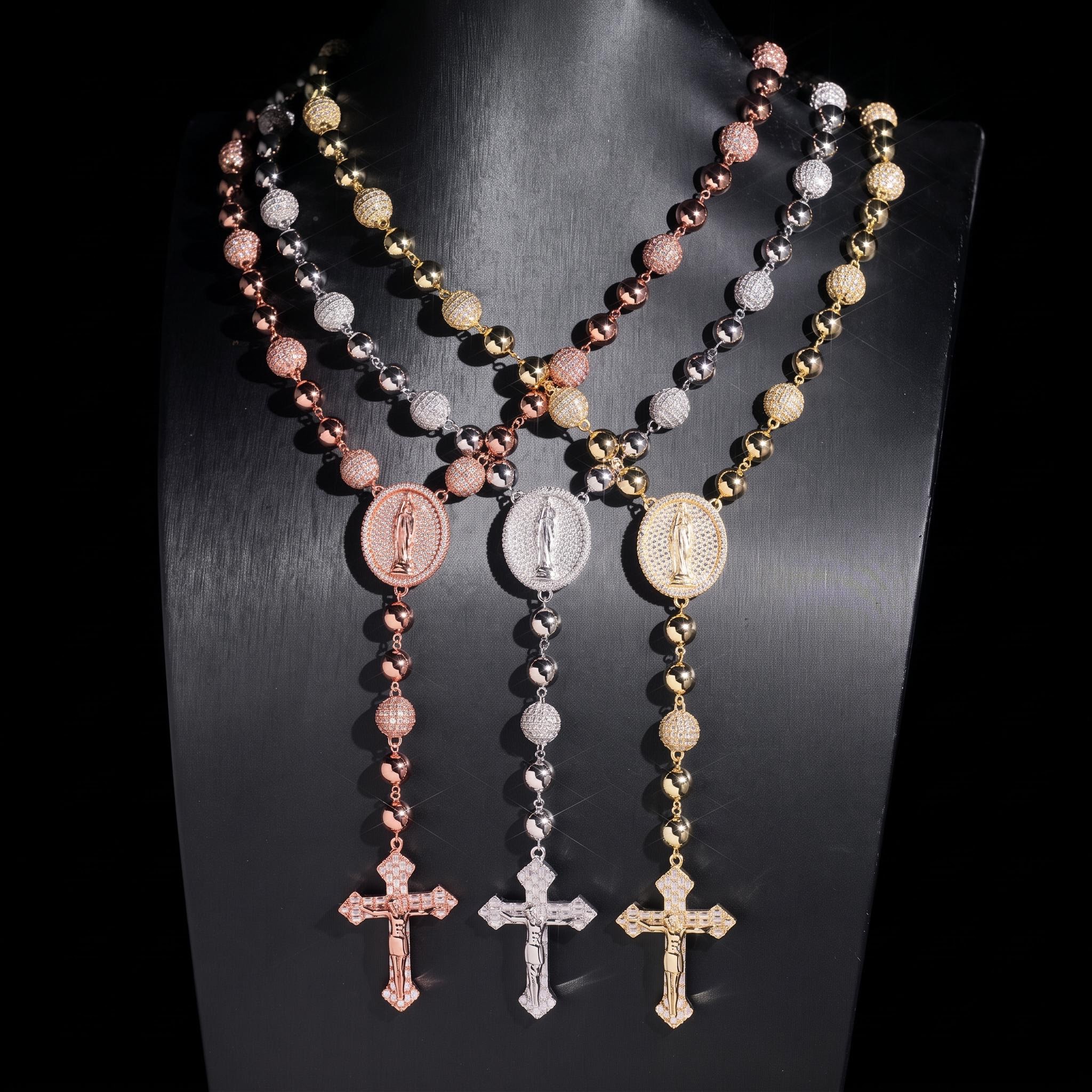 925 Silver & VVS1 Moissanite Cross Beads Rosary Necklace 925 Silver & VVS1 Moissanite Cross Beads Rosary Necklace
