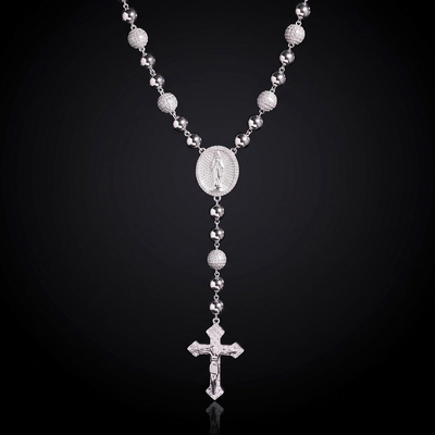 925 Silver & VVS1 Moissanite Cross Beads Rosary Necklace