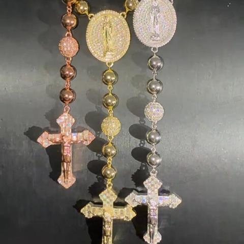 925 Silver & VVS1 Moissanite Cross Beads Rosary Necklace 925 Silver & VVS1 Moissanite Cross Beads Rosary Necklace