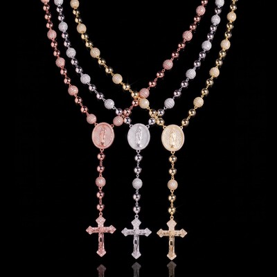 925 Silver & VVS1 Moissanite Cross Beads Rosary Necklace