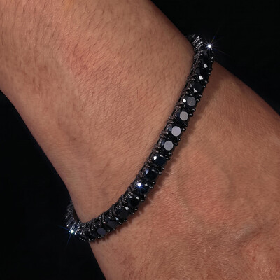 925 Silver & VVS1 Moissanite 6.5mm Black Tennis Bracelet with Iced Out Sides
