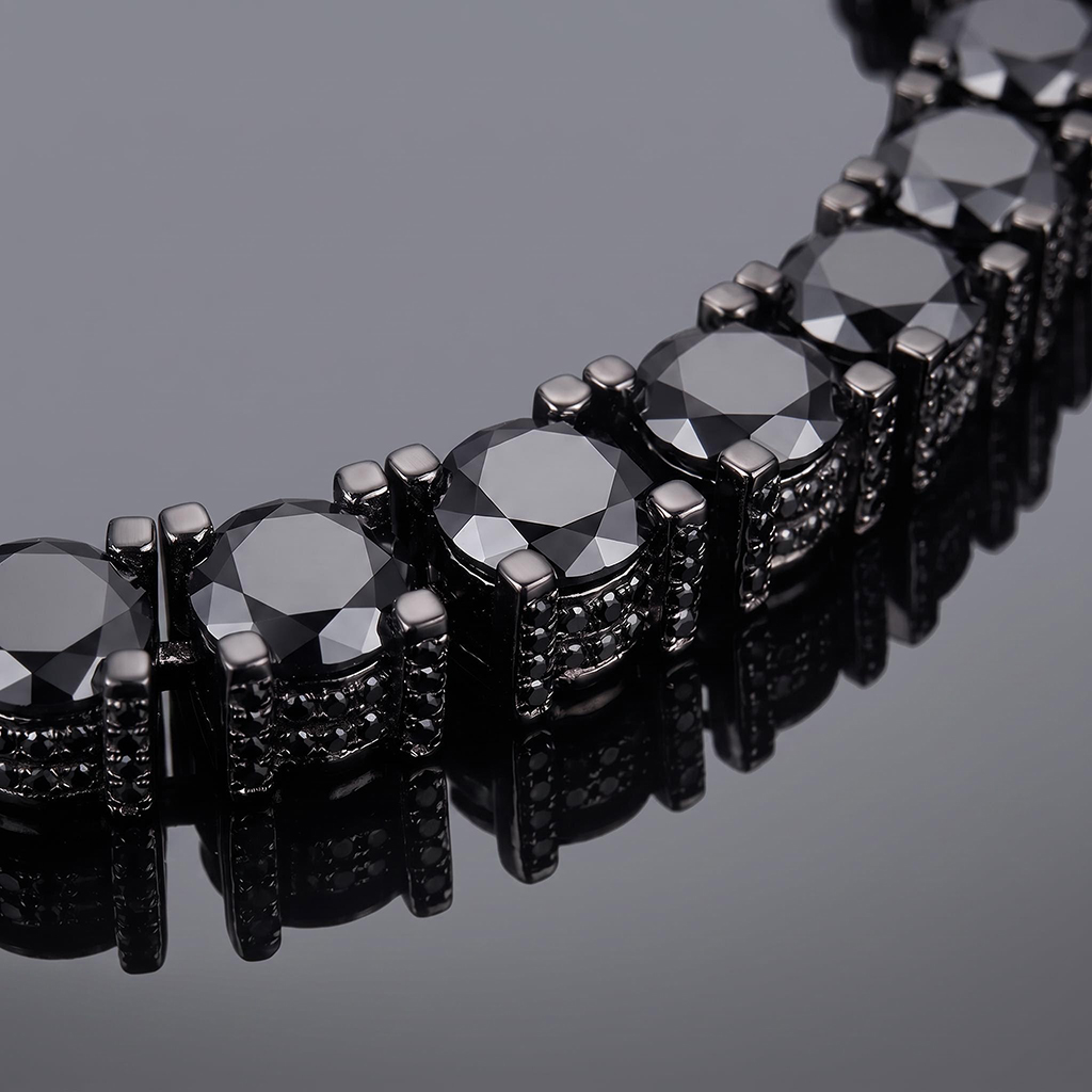 925 Silver & VVS1 Moissanite 6.5mm Black Tennis Bracelet with Iced Out Sides 925 Silver & VVS1 Moissanite 6.5mm Black Tennis Bracelet with Iced Out Sides