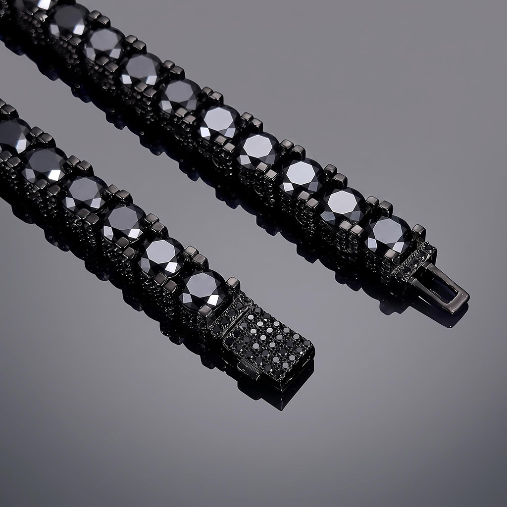 925 Silver & VVS1 Moissanite 6.5mm Black Tennis Bracelet with Iced Out Sides 925 Silver & VVS1 Moissanite 6.5mm Black Tennis Bracelet with Iced Out Sides