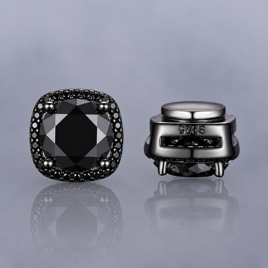 925 Silver & VVS1 Moissanite Black Magnetic Halo Earrings 925 Silver & VVS1 Moissanite Black Magnetic Halo Earrings