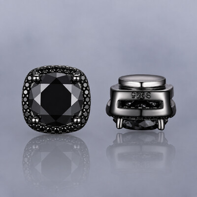 925 Silver & VVS1 Moissanite Black Magnetic Halo Earrings