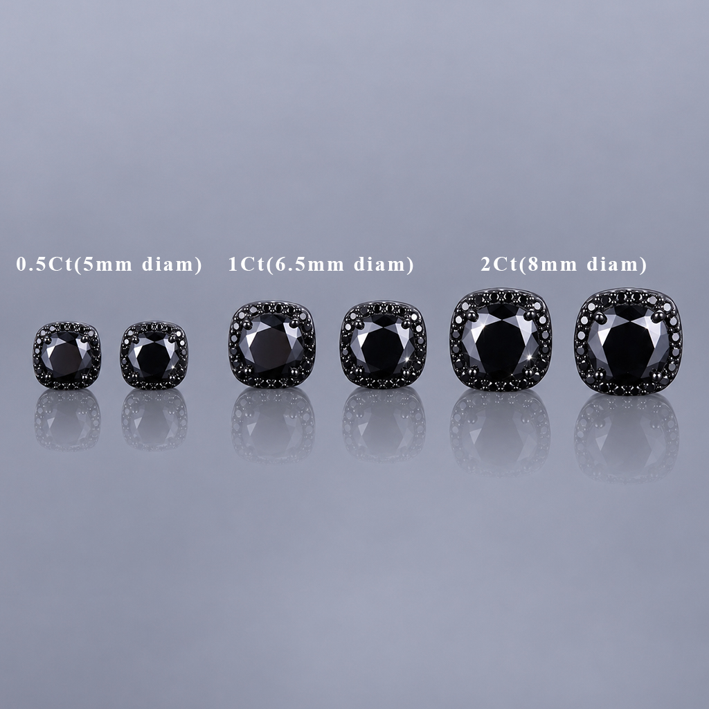 925 Silver & VVS1 Moissanite Black Magnetic Halo Earrings 925 Silver & VVS1 Moissanite Black Magnetic Halo Earrings