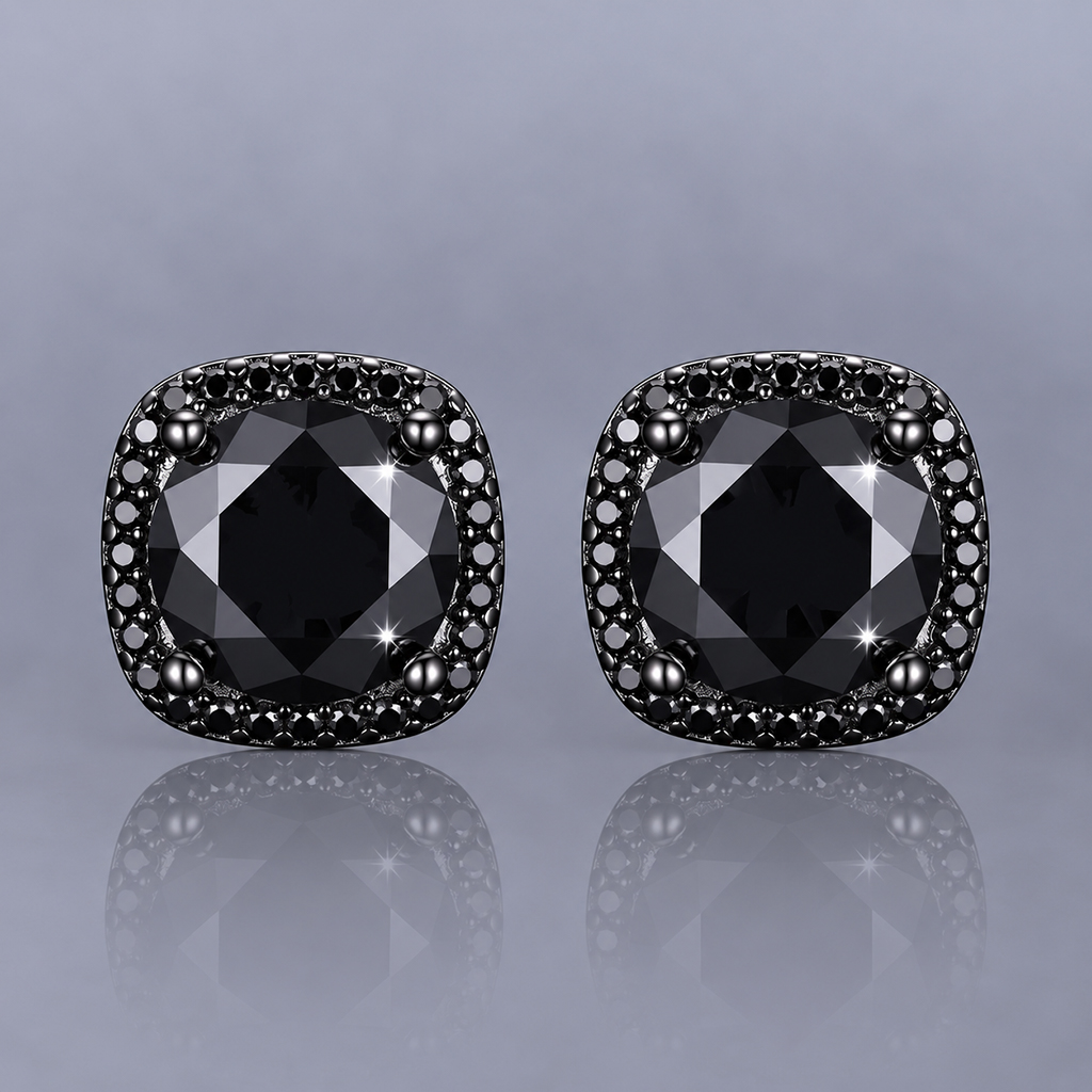 925 Silver & VVS1 Moissanite Black Magnetic Halo Earrings 925 Silver & VVS1 Moissanite Black Magnetic Halo Earrings