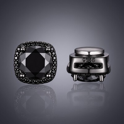 925 Silver & VVS1 Moissanite Black Magnetic Halo Earrings