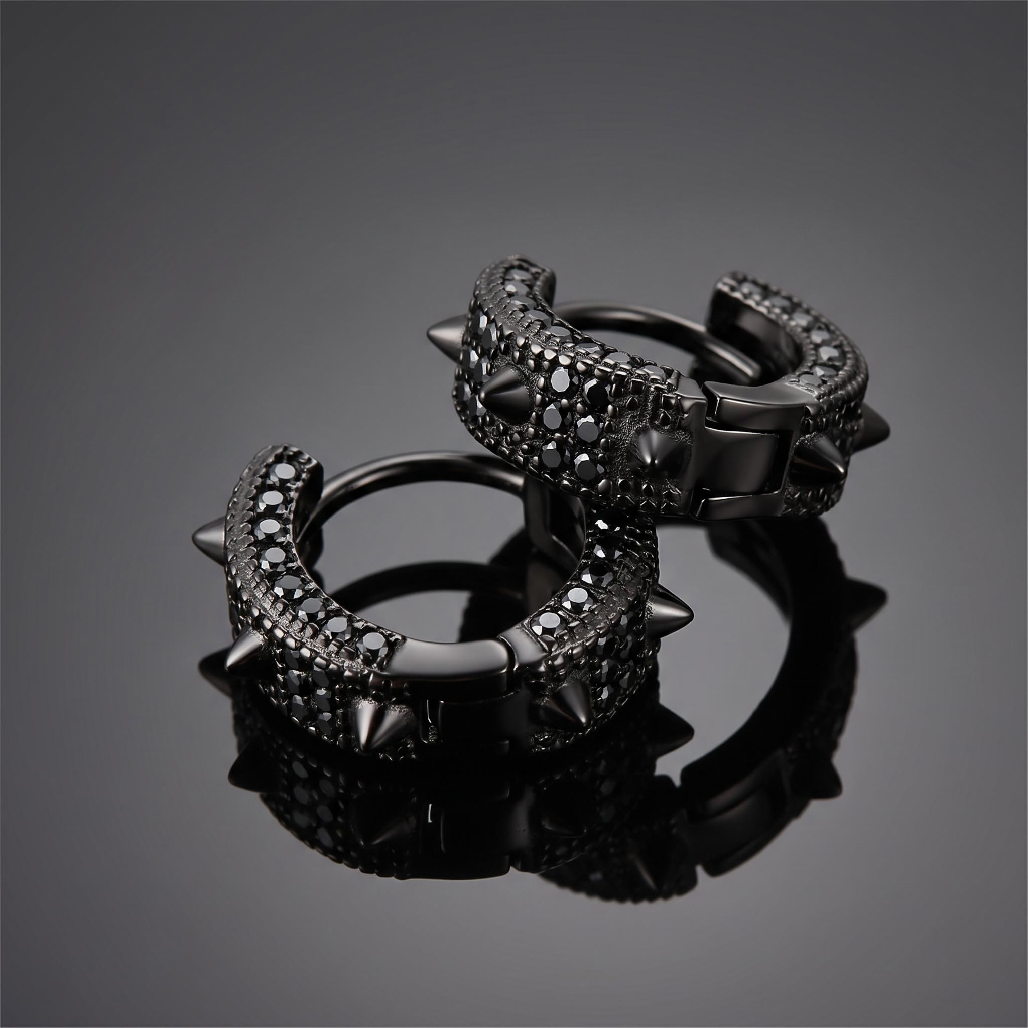 925 Silver & VVS1 Moissanite Black Spiked Hoop Earrings 925 Silver & VVS1 Moissanite Black Spiked Hoop Earrings