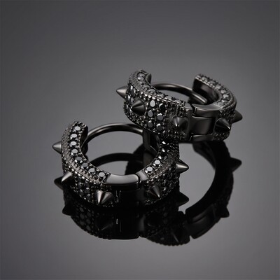 925 Silver & VVS1 Moissanite Black Spiked Hoop Earrings