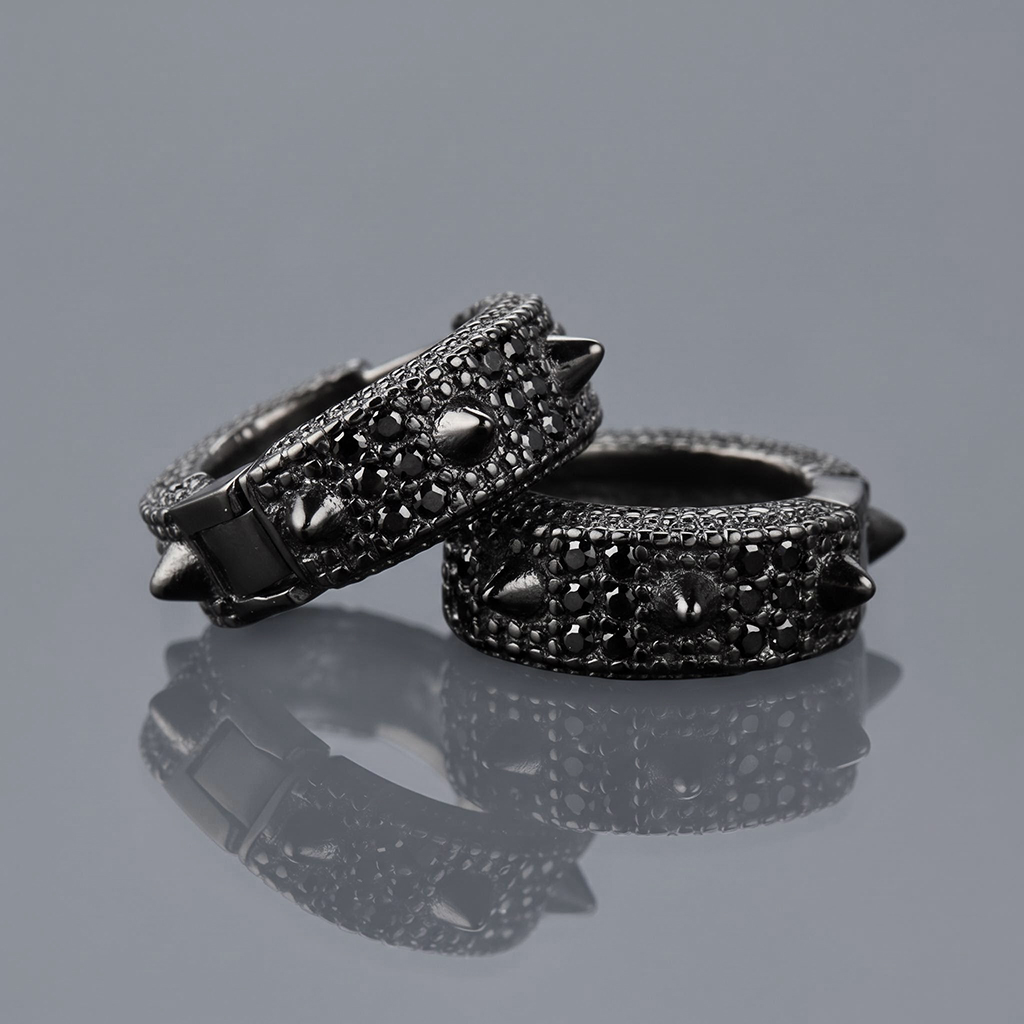 925 Silver & VVS1 Moissanite Black Spiked Hoop Earrings 925 Silver & VVS1 Moissanite Black Spiked Hoop Earrings