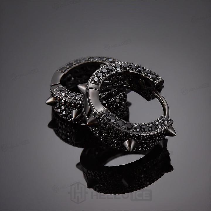 925 Silver & VVS1 Moissanite Black Spiked Hoop Earrings 925 Silver & VVS1 Moissanite Black Spiked Hoop Earrings