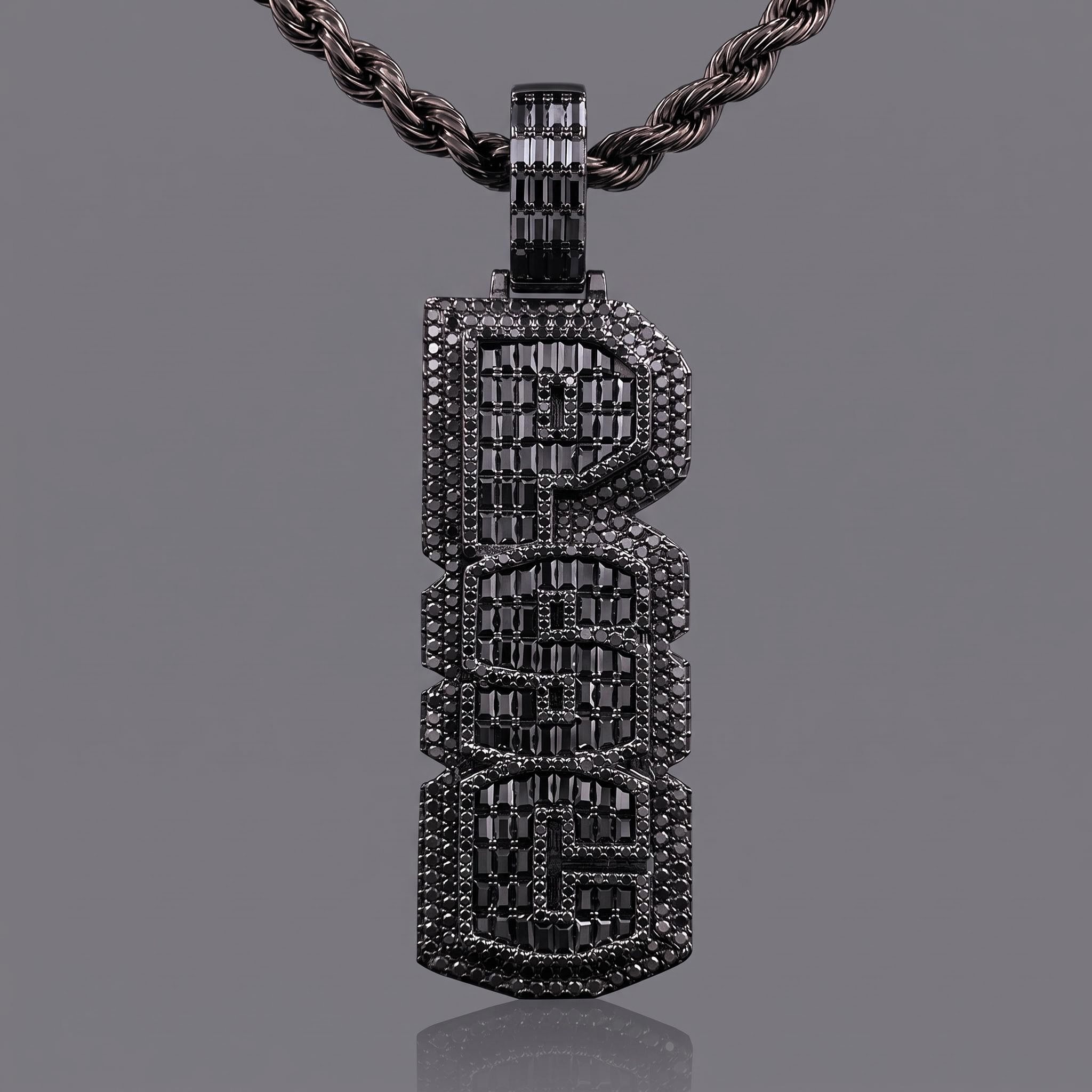 Iced Out Black Custom Baguette Cut Vertical Letter Pendant