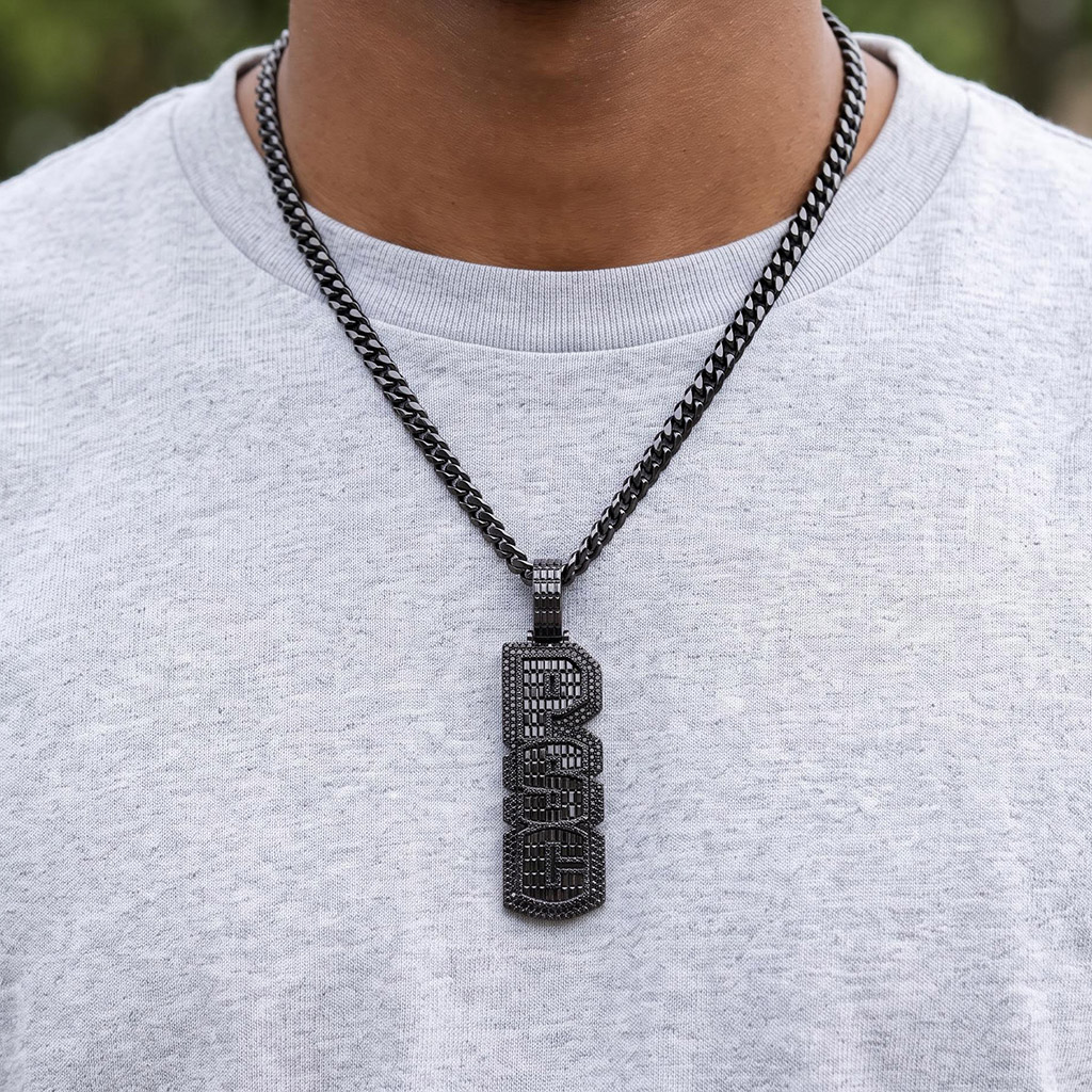 Iced Out Black Custom Baguette Cut Vertical Letter Pendant
