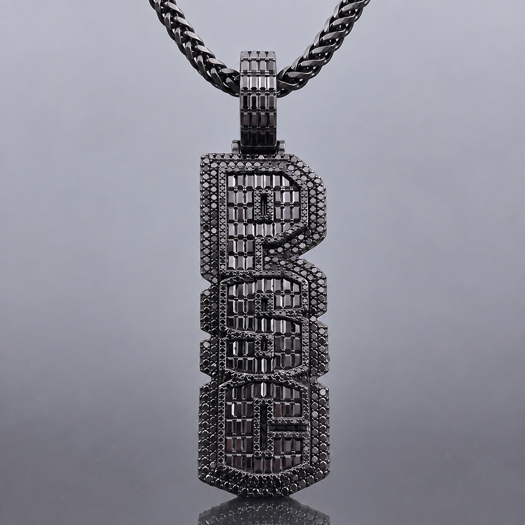 Iced Out Black Custom Baguette Cut Vertical Letter Pendant