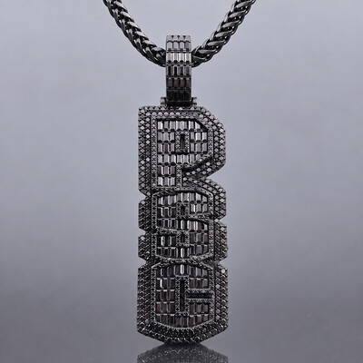 Iced Out Black Custom Baguette Cut Vertical Letter Pendant