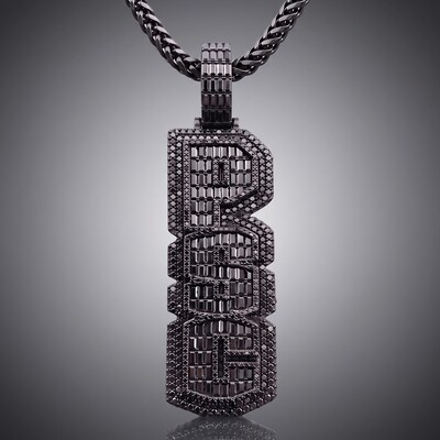 Iced Out Black Custom Baguette Cut Vertical Letter Pendant