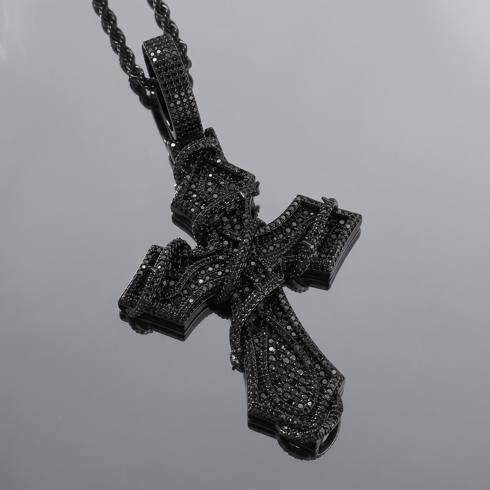 Iced Out Black Thorn Cross Pendant Iced Out Black Thorn Cross Pendant