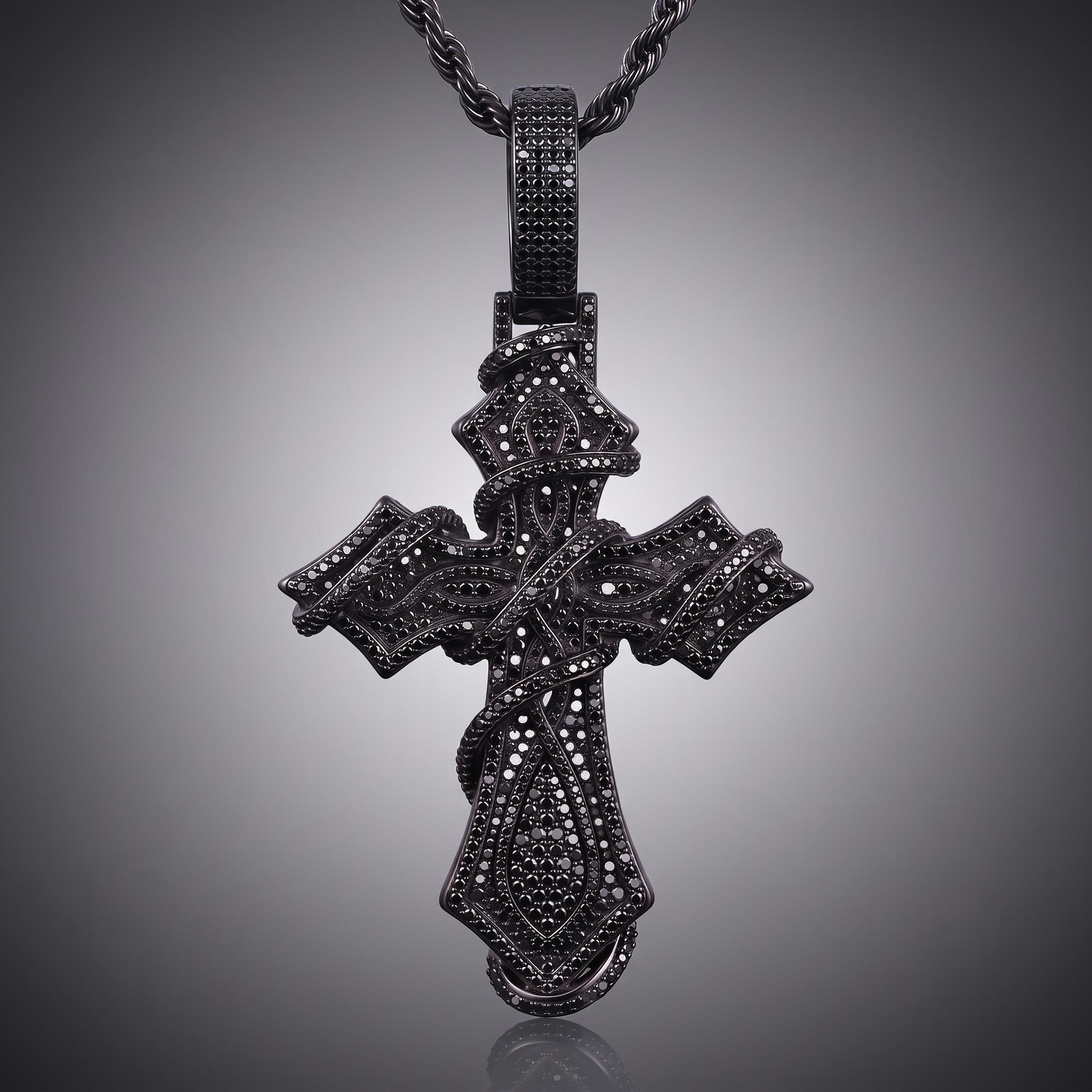 Iced Out Black Thorn Cross Pendant Iced Out Black Thorn Cross Pendant