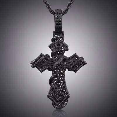 Iced Out Black Thorn Cross Pendant