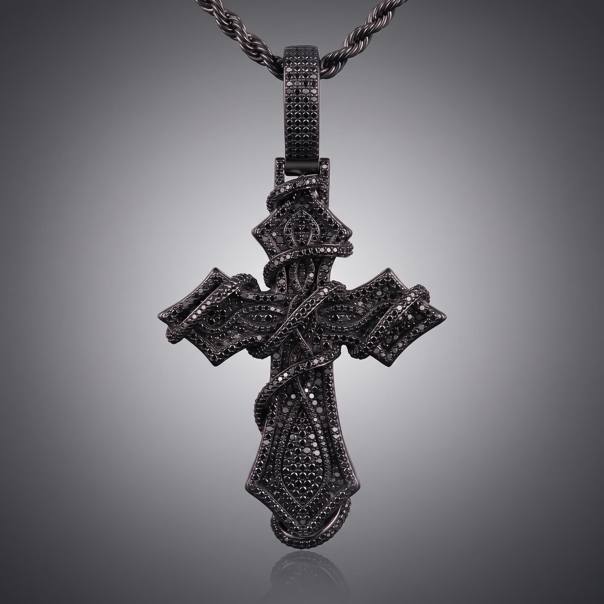 Iced Out Black Thorn Cross Pendant Iced Out Black Thorn Cross Pendant