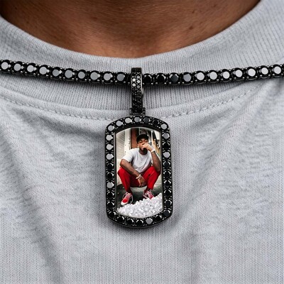 Black Icy-Filled Dog Tag Custom Photo Pendant