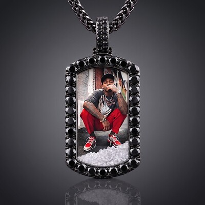Black Icy-Filled Dog Tag Custom Photo Pendant