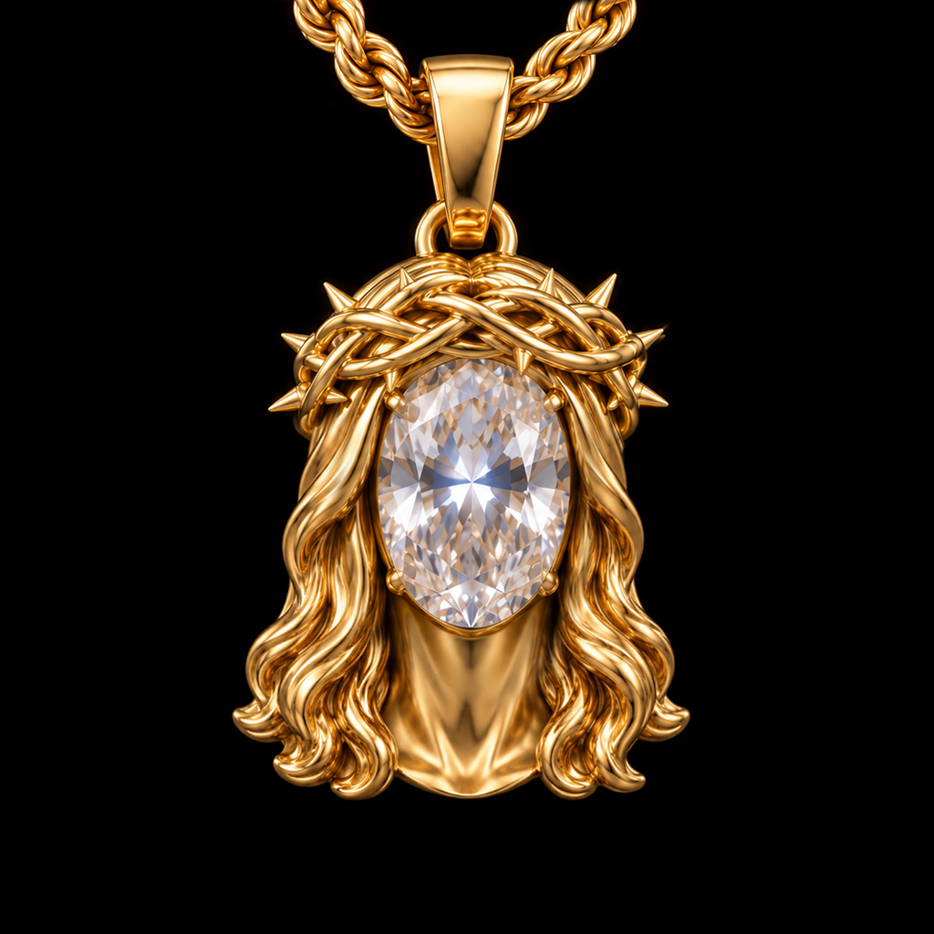 Iced Out Oval Jesus Pendant