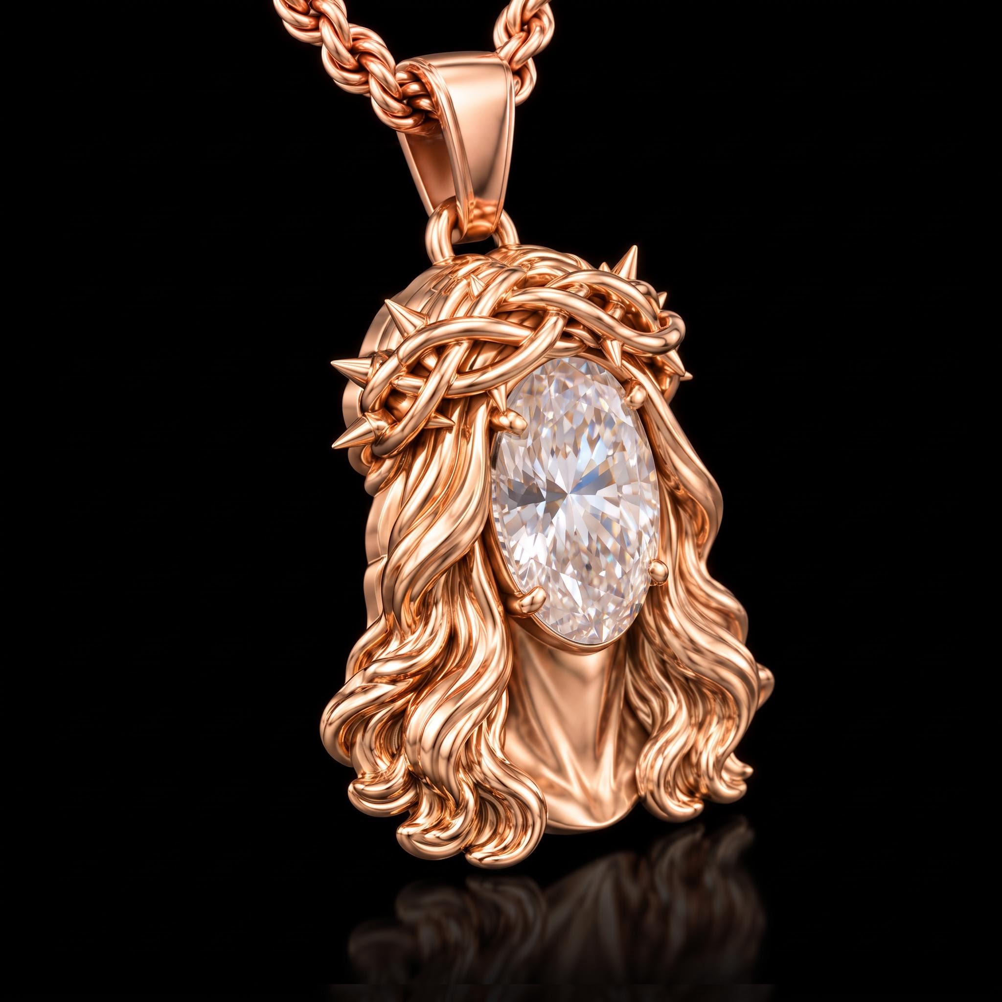 Iced Out Oval Jesus Pendant