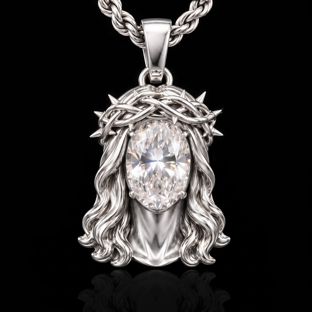 Iced Out Oval Jesus Pendant