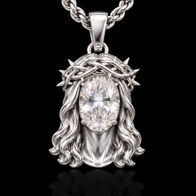 Iced Out Oval Jesus Pendant