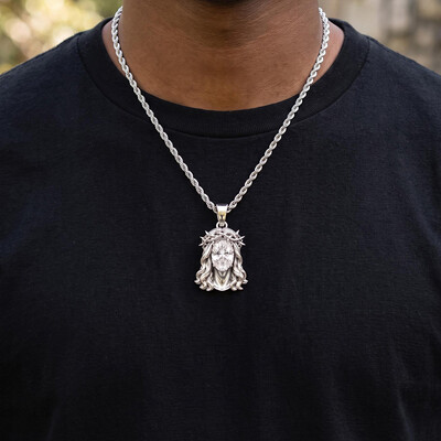 Iced Out Oval Jesus Pendant