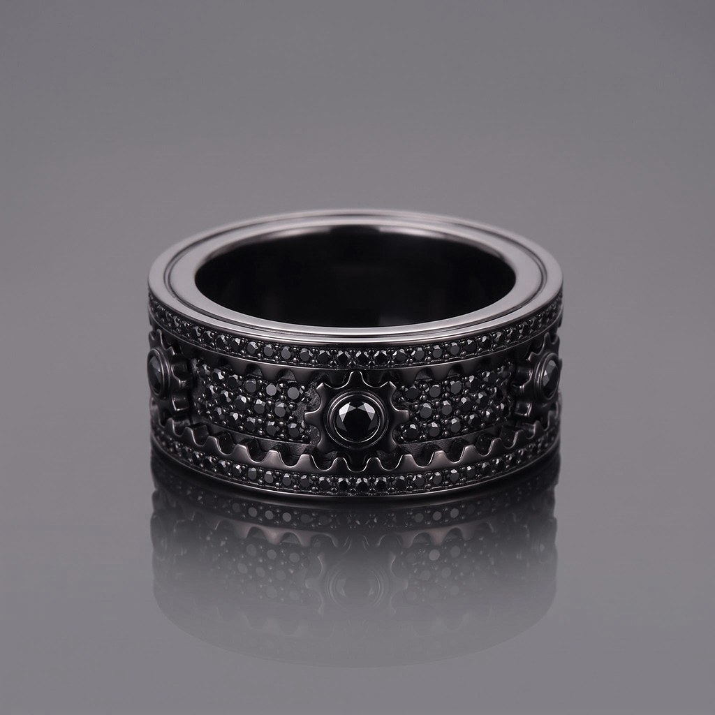 Iced Out Black Gear Spinner Fidget Ring