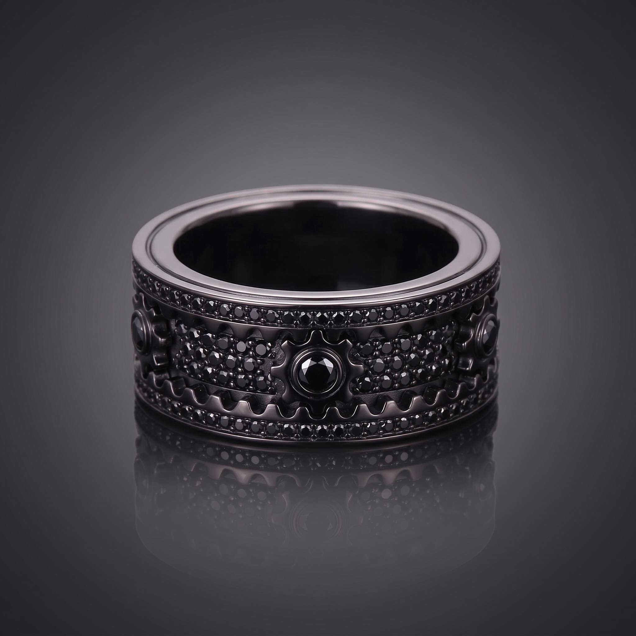 Iced Out Black Gear Spinner Fidget Ring Iced Out Black Gear Spinner Fidget Ring