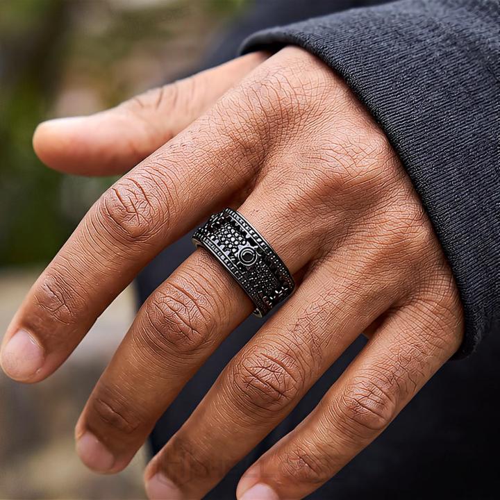 Iced Out Black Gear Spinner Fidget Ring Iced Out Black Gear Spinner Fidget Ring