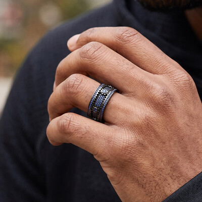 Iced Out Sapphire Blue Gear Spinner Fidget Ring