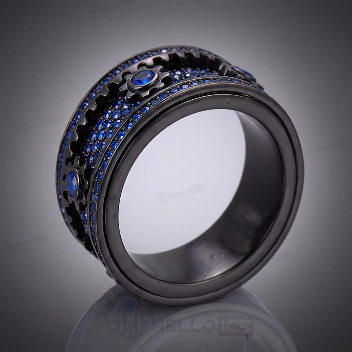 Iced Out Sapphire Blue Gear Spinner Fidget Ring Iced Out Sapphire Blue Gear Spinner Fidget Ring